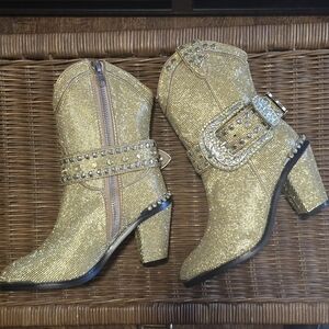 New Dolls Kill Club Exx Sheriff Shine Cowboy Boots - Gold Size 6